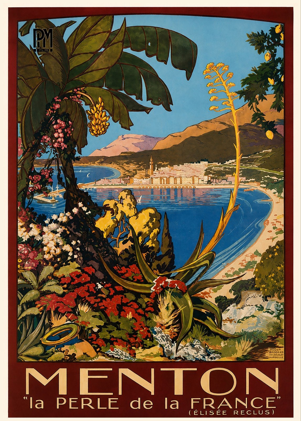 Vintage Menton Art Deco Poster - 'De Parel van Frankrijk', Ophalen of Verzenden, A1 t/m A3, Overige onderwerpen, Rechthoekig Staand