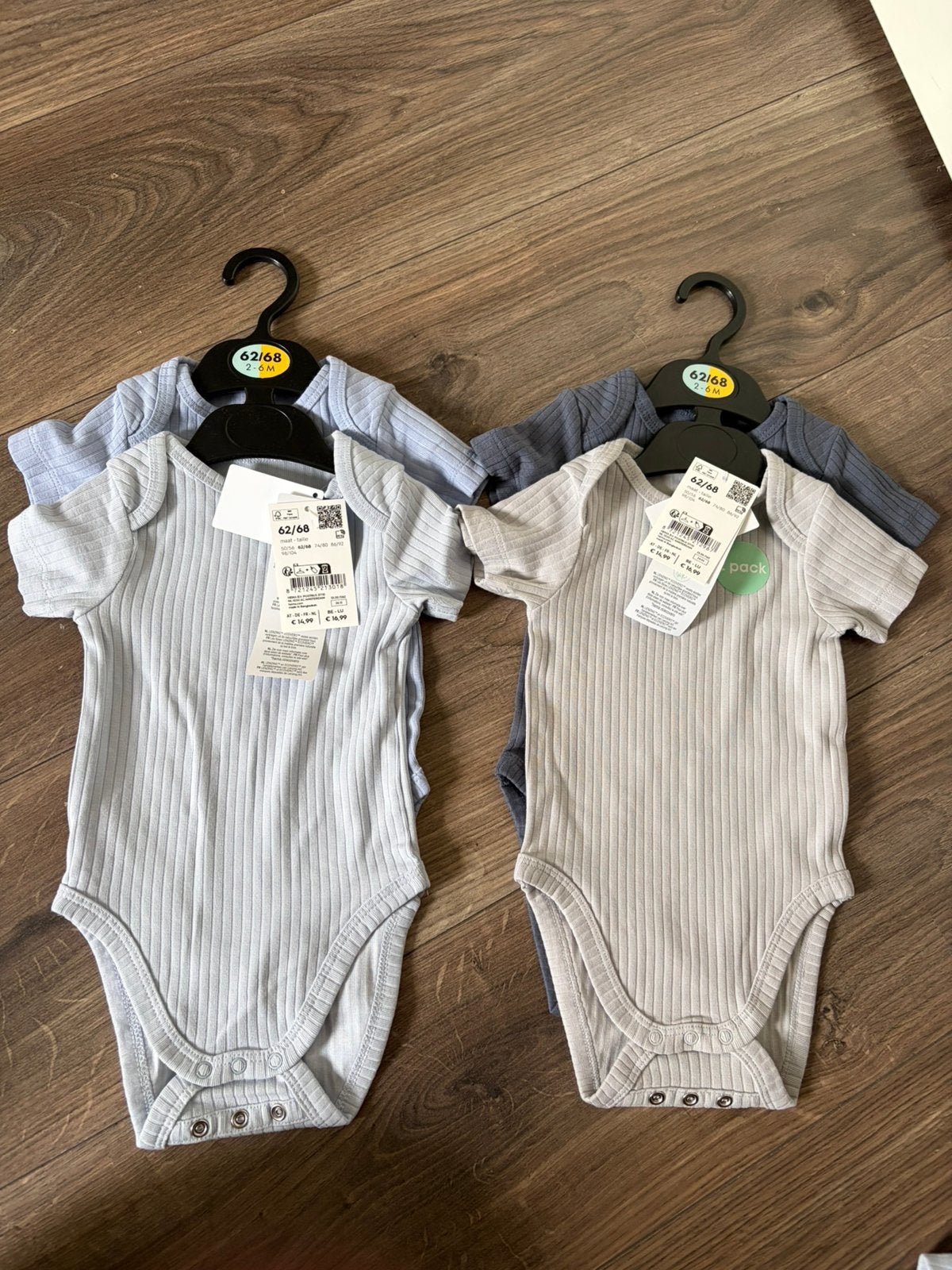 Vier nieuwe HEMA rib meegroei rompers maat 62/68 blauw, Ophalen of Verzenden, Nieuw, Jongetje of Meisje, Nacht- of Onderkleding
