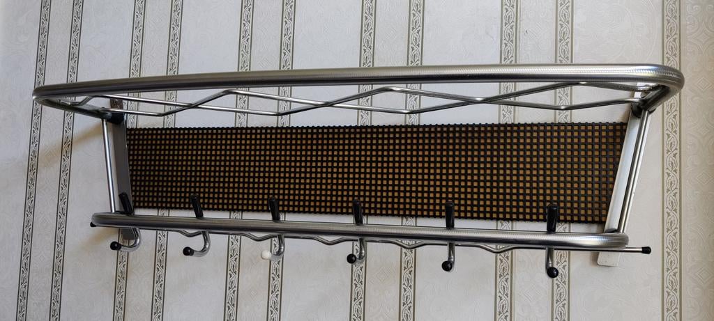 Vintage wandkapstok met hoedenplank en 7 haken, Gebruikt, Minder dan 100 cm, Metaal, Ophalen