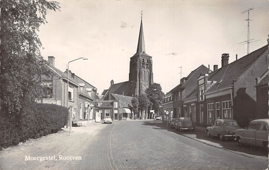 Moergestel, Rootven met R. K. kerk, Ophalen of Verzenden, 1960 tot 1980, Ongelopen, Noord-Brabant