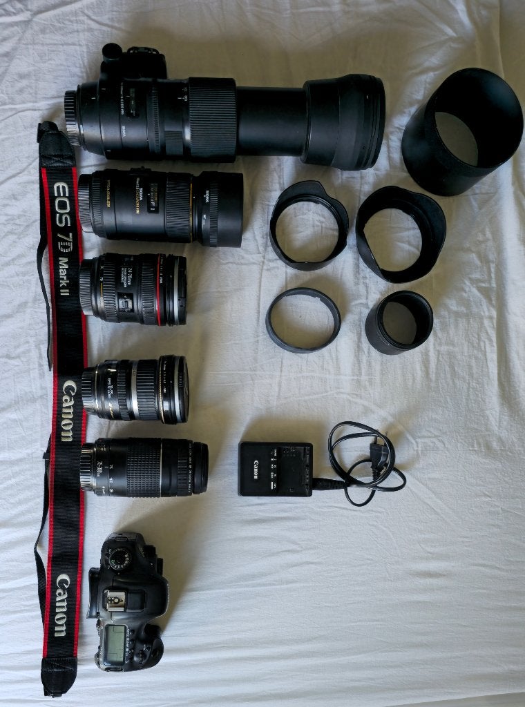 Complete Canon EOS 7D Mark II set met 5 lenzen, Ophalen, Lensdop, Spiegelreflex, Canon
