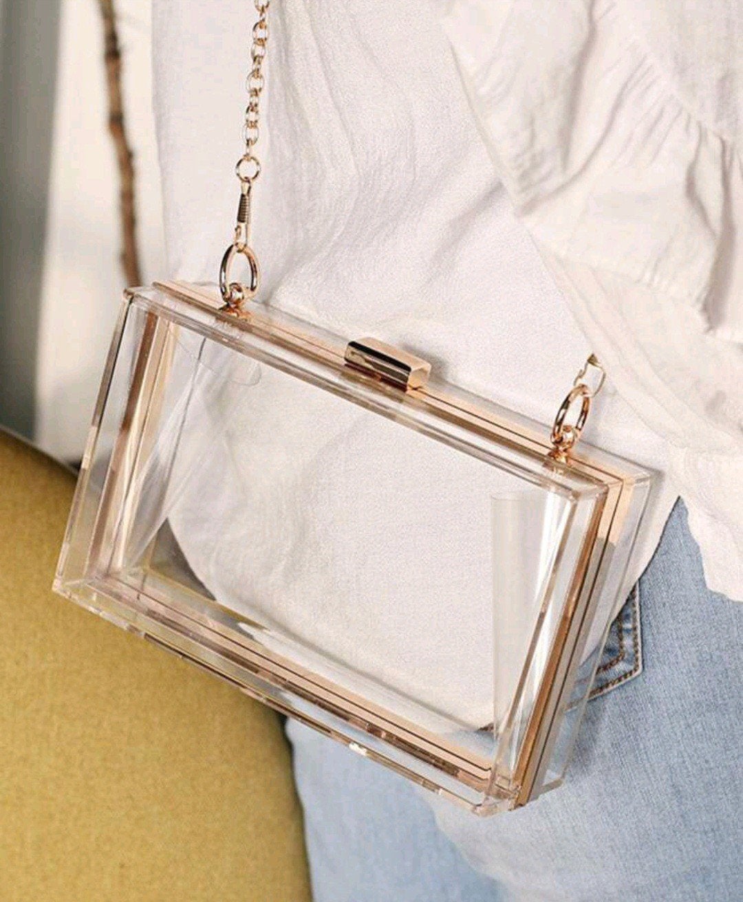 Nieuwe Transparante Clutch met Gouden Details en Ketting, Ophalen, Nieuw, Overige kleuren, Avondtasje