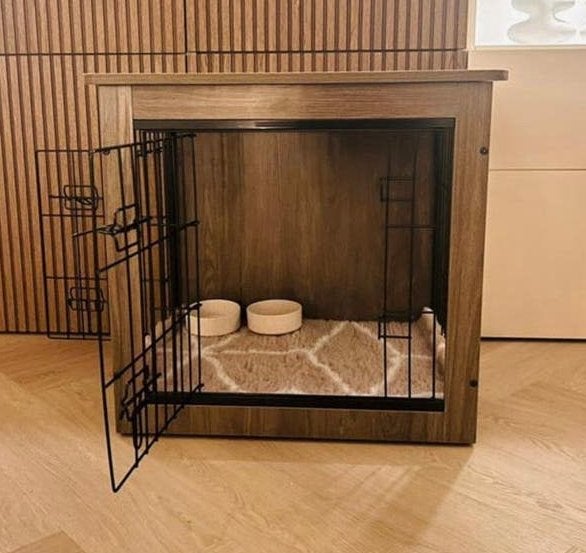 🖤 Hondenbench hout / zwart metaal luxe 70 x 50 x 60 cm, Dieren en Toebehoren, Ophalen, Zo goed als nieuw
