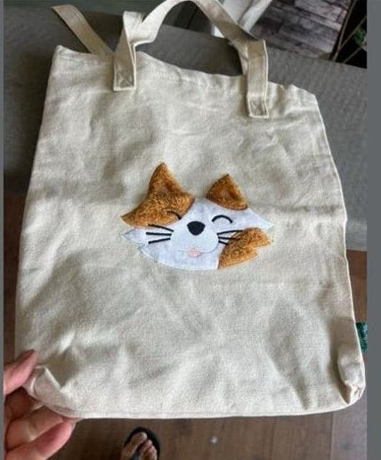 Nieuwe katoenen tas met poezekop, Ophalen, Zo goed als nieuw, Wit