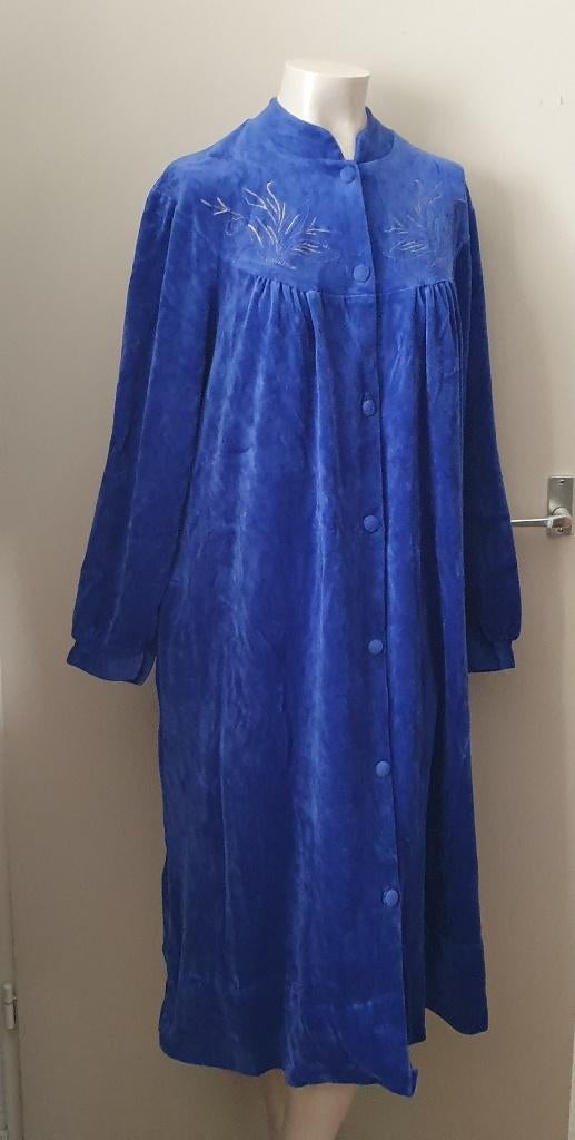 Vintage blauwe ochtendjas duster badjas maat M L, Kleding | Dames, Verzenden, Gedragen, Maat 38/40 (M)