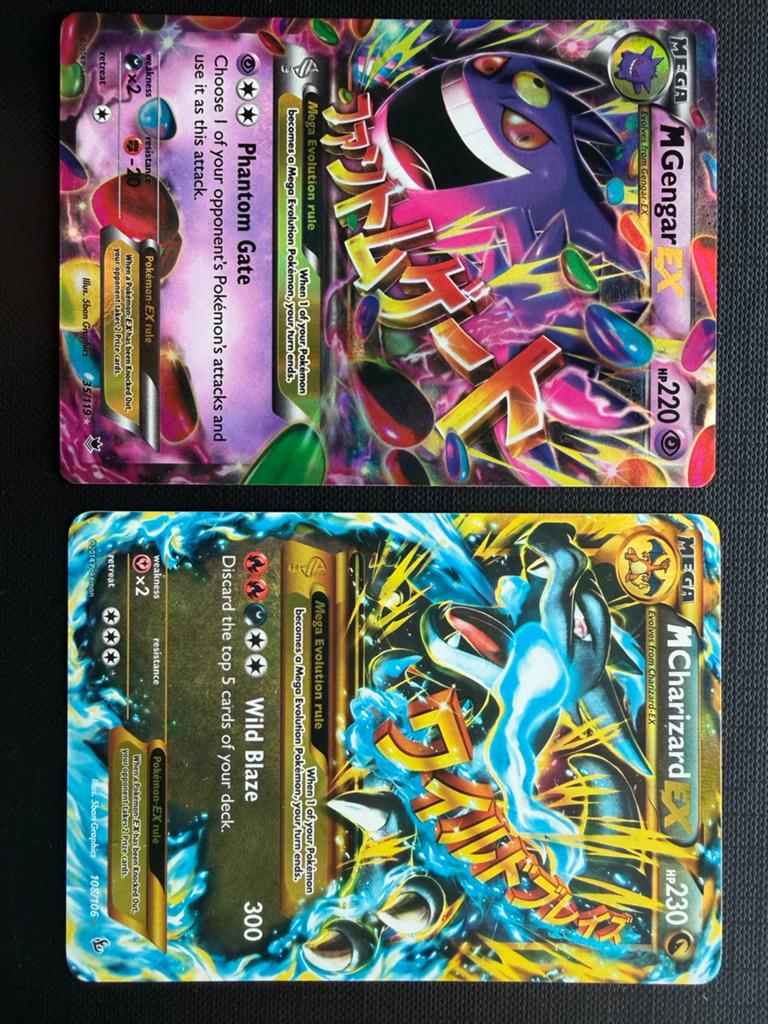 Oude Pokémon binder: M Gengar EX #35 & M Charizard EX #108, Ophalen, Zo goed als nieuw, Meerdere kaarten, Foil