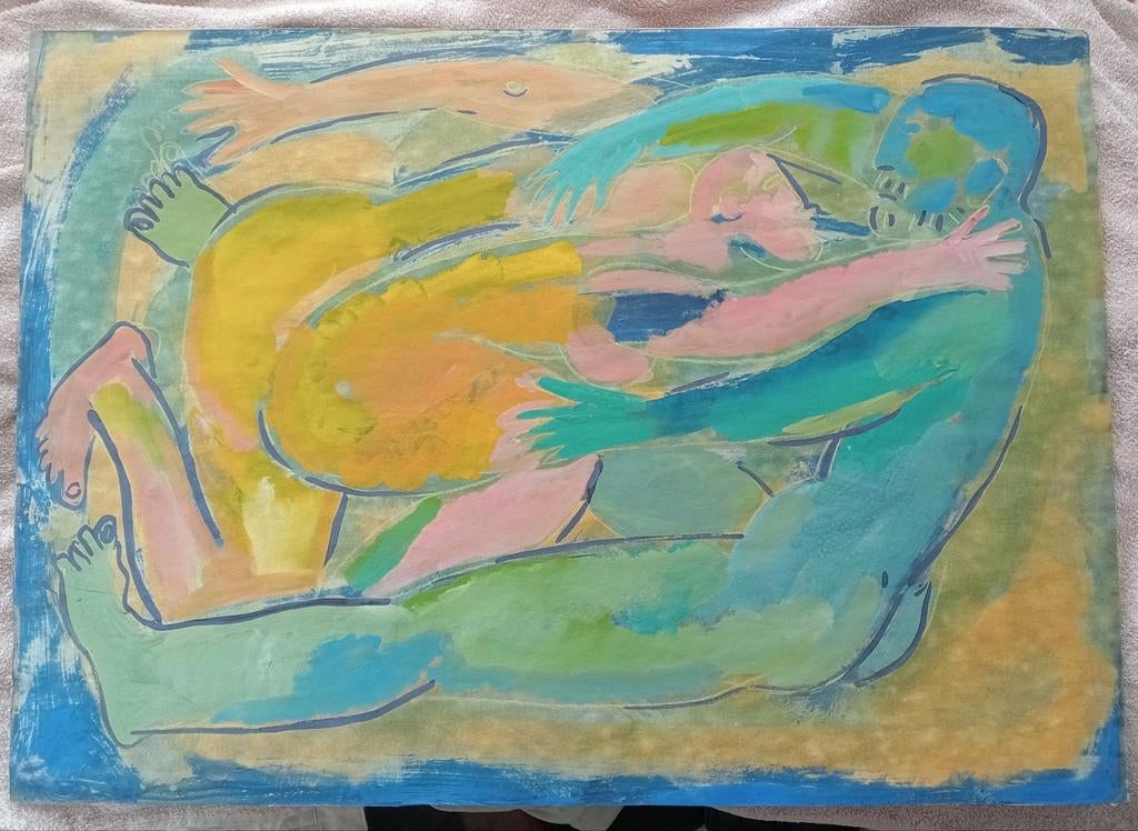 Aquarel Liefdespaar 20e eeuw Stijl Leo Gestel, Ophalen of Verzenden