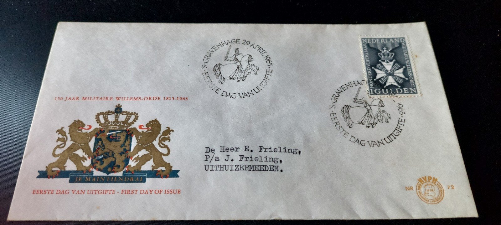 Eerste dag envelope e72 willemsorde zegels 1965, Ophalen, Beschreven, Nederland