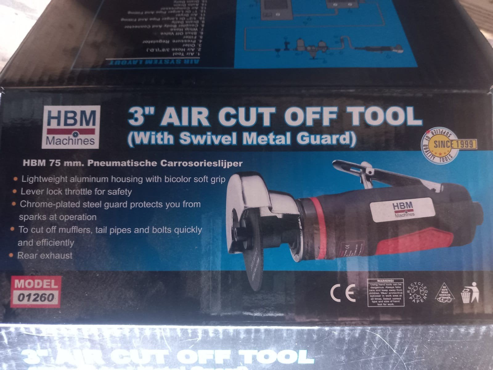 HBM Pneumatische Carrosserieslijper, Ophalen of Verzenden, Zo goed als nieuw, Minder dan 700 watt, Haakse handslijpmachine