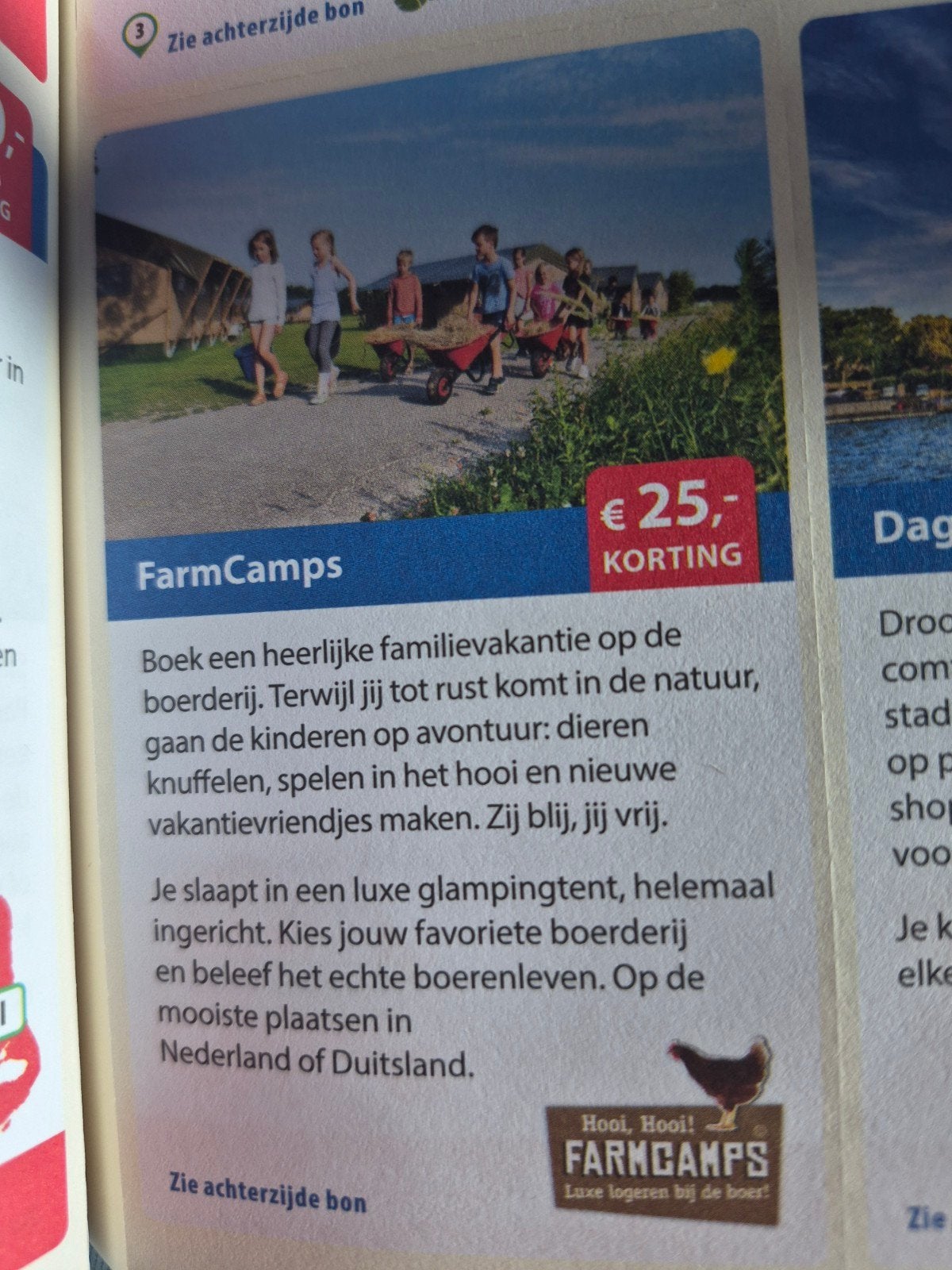 Farmcamps €25 korting, Eén persoon, Kortingsbon