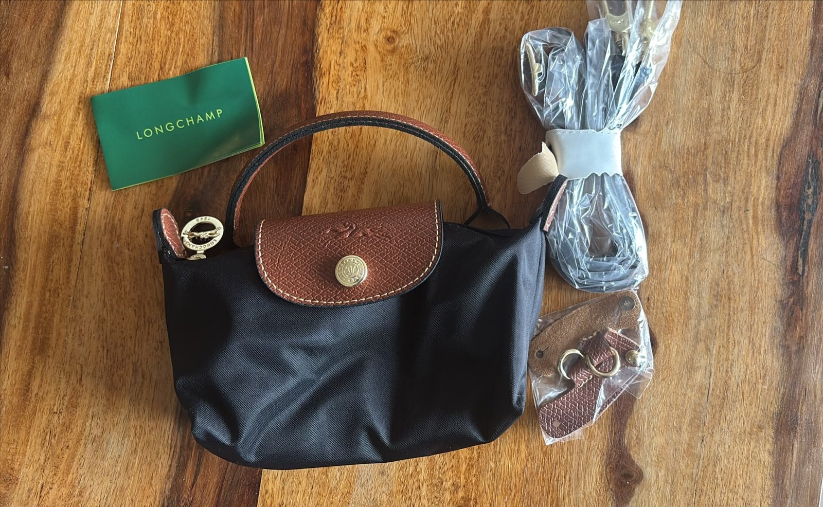 Mini Longchamp tas - Zwart met bruine accenten, Ophalen of Verzenden, Zo goed als nieuw, Zwart, Handtas