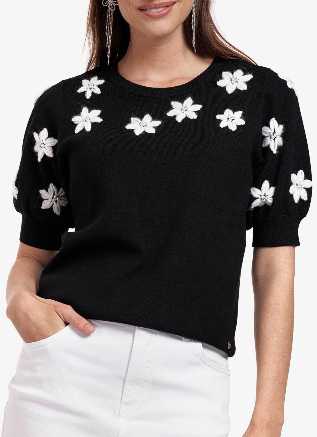 Studio anneloes mayra flower pullover trui L zwart travstof, Zwart, Maat 42/44 (L), Ophalen of Verzenden, Zo goed als nieuw