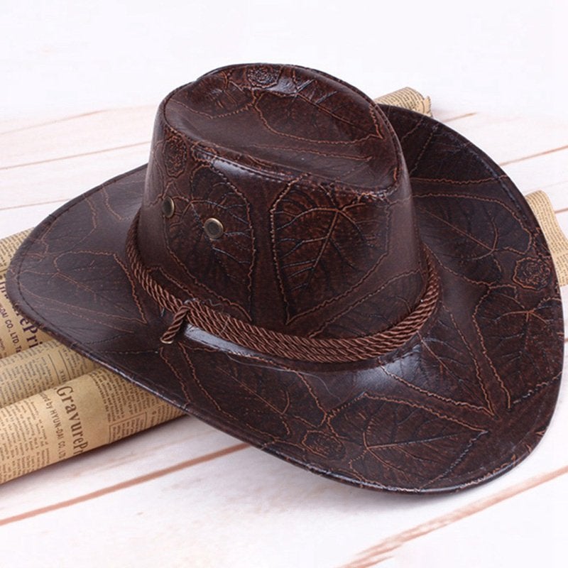 Bruine western hoed met blad patroon / cowboy heren dames, Verzenden, Nieuw, Hoed