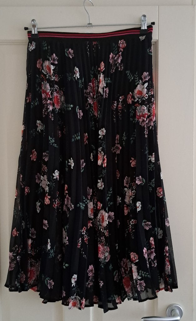 More & More midi zwarte plissé rok roze bloemen mt 36 43526, More & More, Verzenden, ., Zwart