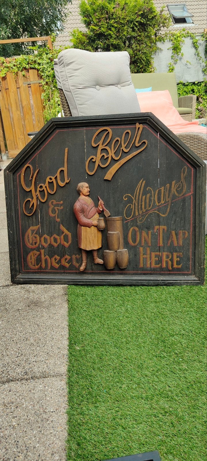 Vintage houten bord 'Good Beer & Good Cheer', Ophalen of Verzenden