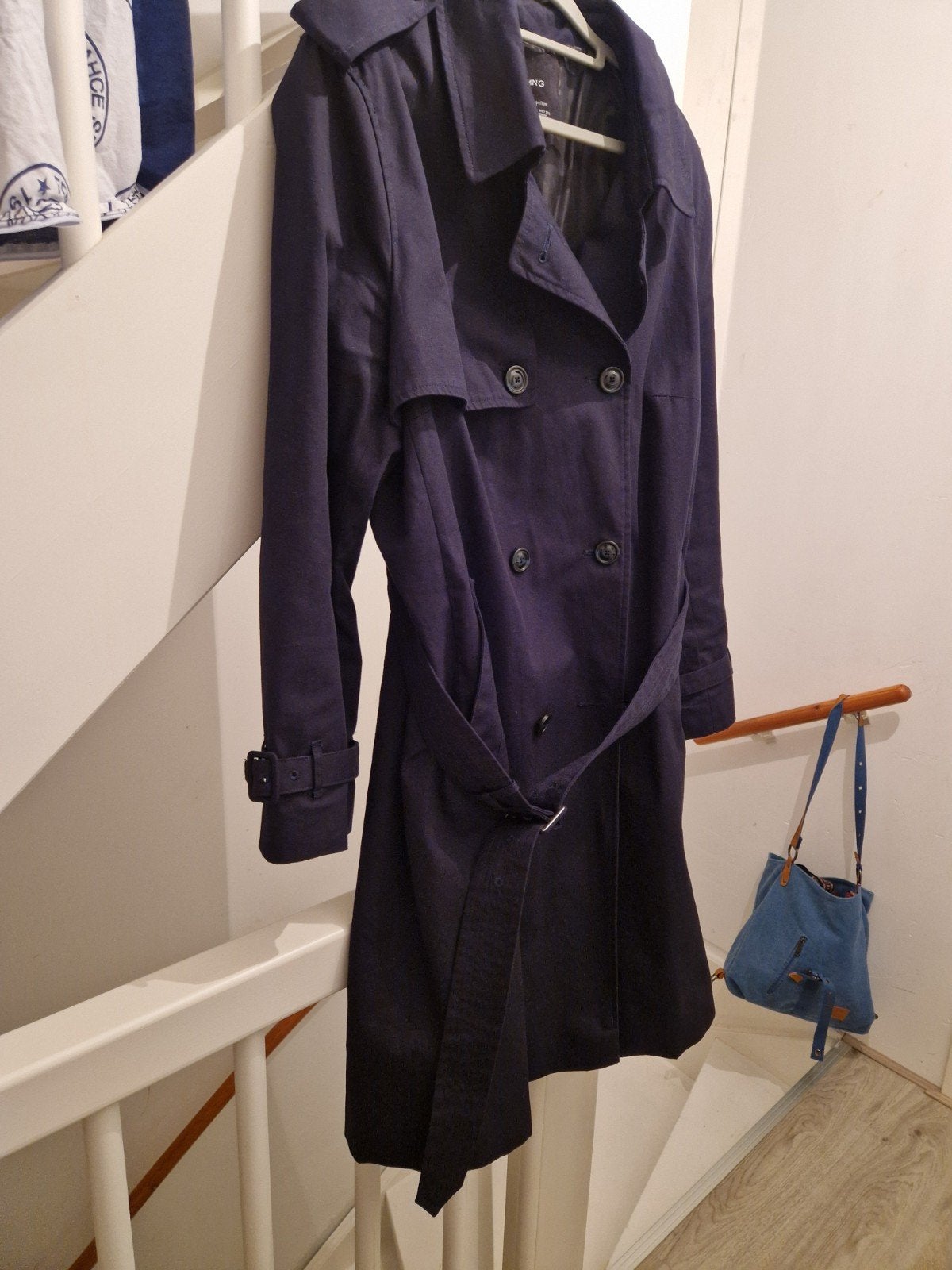 Marineblauwe Trenchcoat - Maat XL mango, Ophalen, Zo goed als nieuw, Maat 46/48 (XL) of groter, Blauw