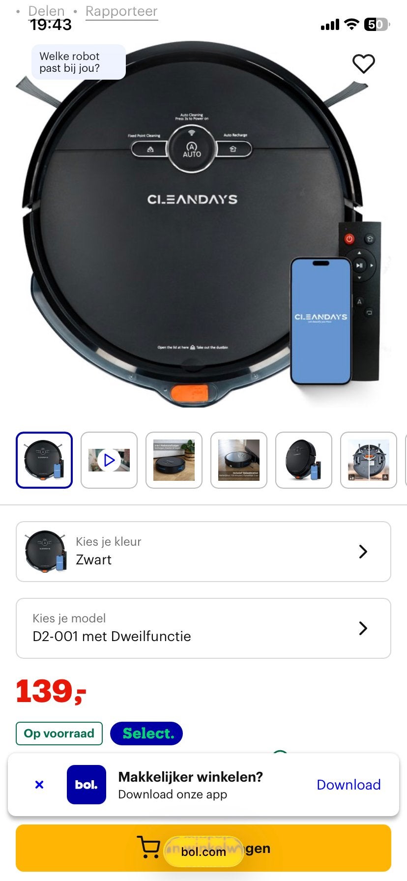 Robotstofzuiger - Mist afstandsbediening, werkt via app