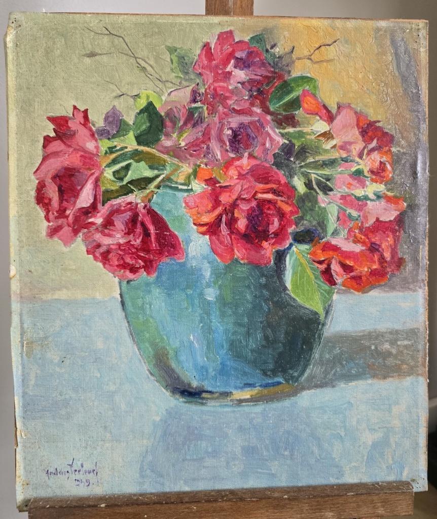 Andries Verleur (1876-1953) – Bloemstilleven met Rozen, Antiek en Kunst, Kunst | Schilderijen | Klassiek, Ophalen of Verzenden