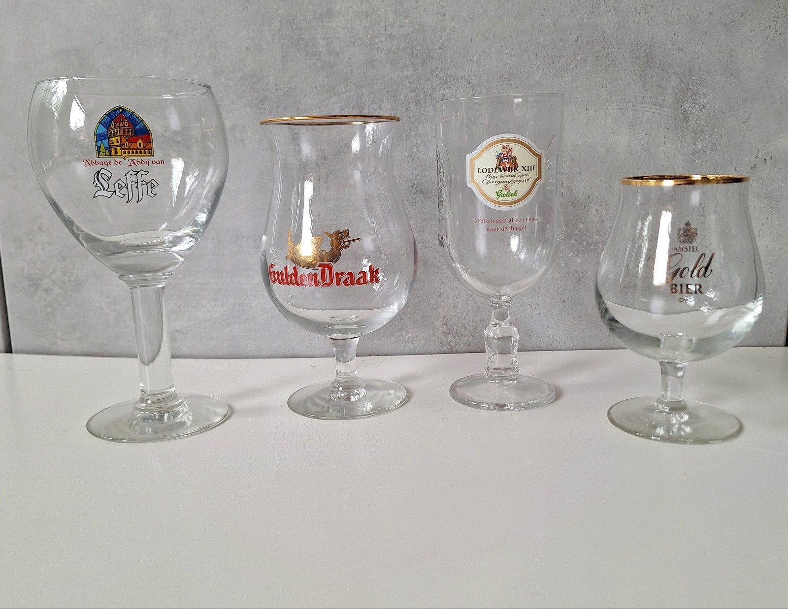 Leffe, Gulden Draak, Grolsch, Amstel bierglazen, Verzamelen, Glas en Borrelglaasjes, Ophalen of Verzenden, Bierglas
