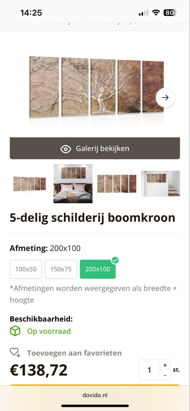 5-delig Schilderij Boomkroon - Abstracte Kunst, Antiek en Kunst, Ophalen, Handgeschilderd, Overige onderwerpen, Gemengde techniek