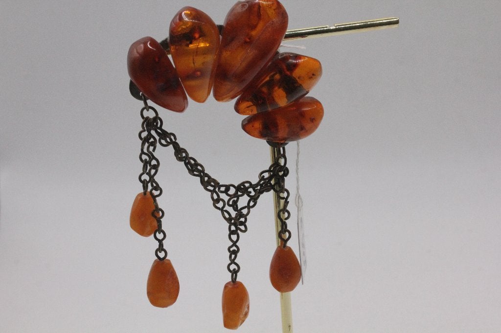 broche vintage jaren 50 natuurlijk Baltisch amber, Overige materialen, 4 tot 7 cm, Bruin, Ophalen of Verzenden