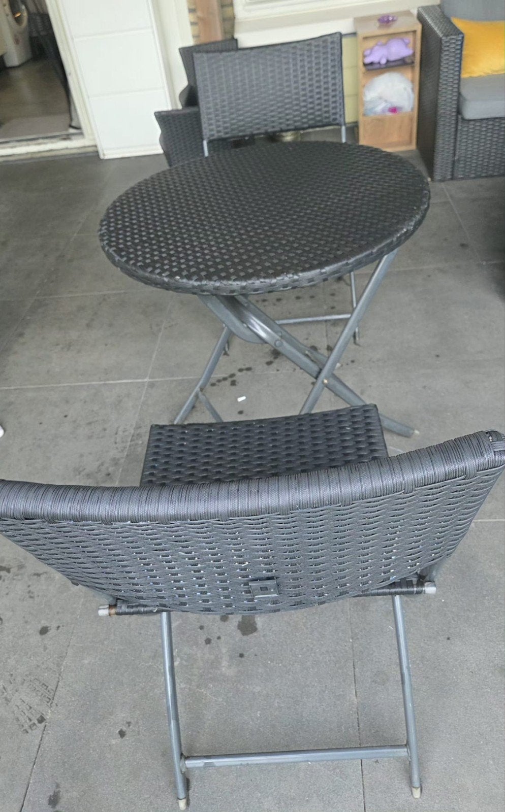 Tuintafel met 2 stoelen - Compact en inklapbaar, Tuin en Terras, Gebruikt, Wicker, Tuinset, Eettafel