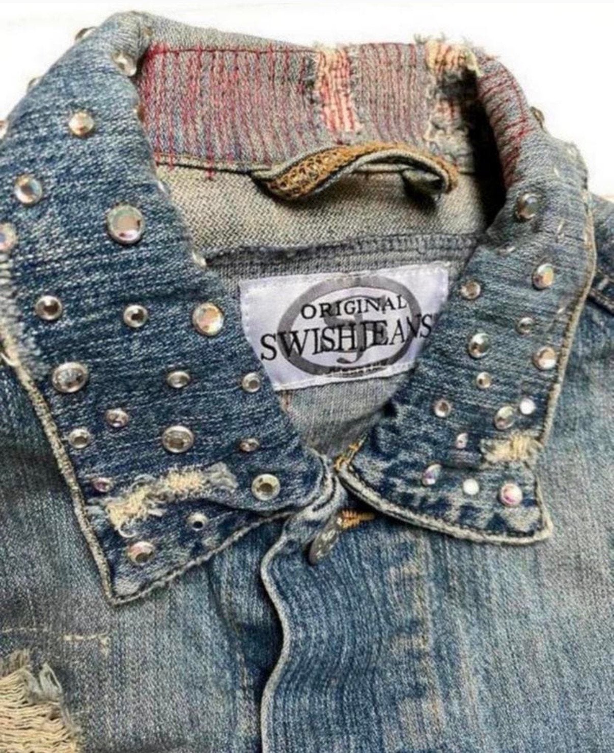 Swish Jeans Destroyed Studded Jeans Jack met swarovski, Ophalen of Verzenden, Zo goed als nieuw, Maat 38/40 (M), Blauw
