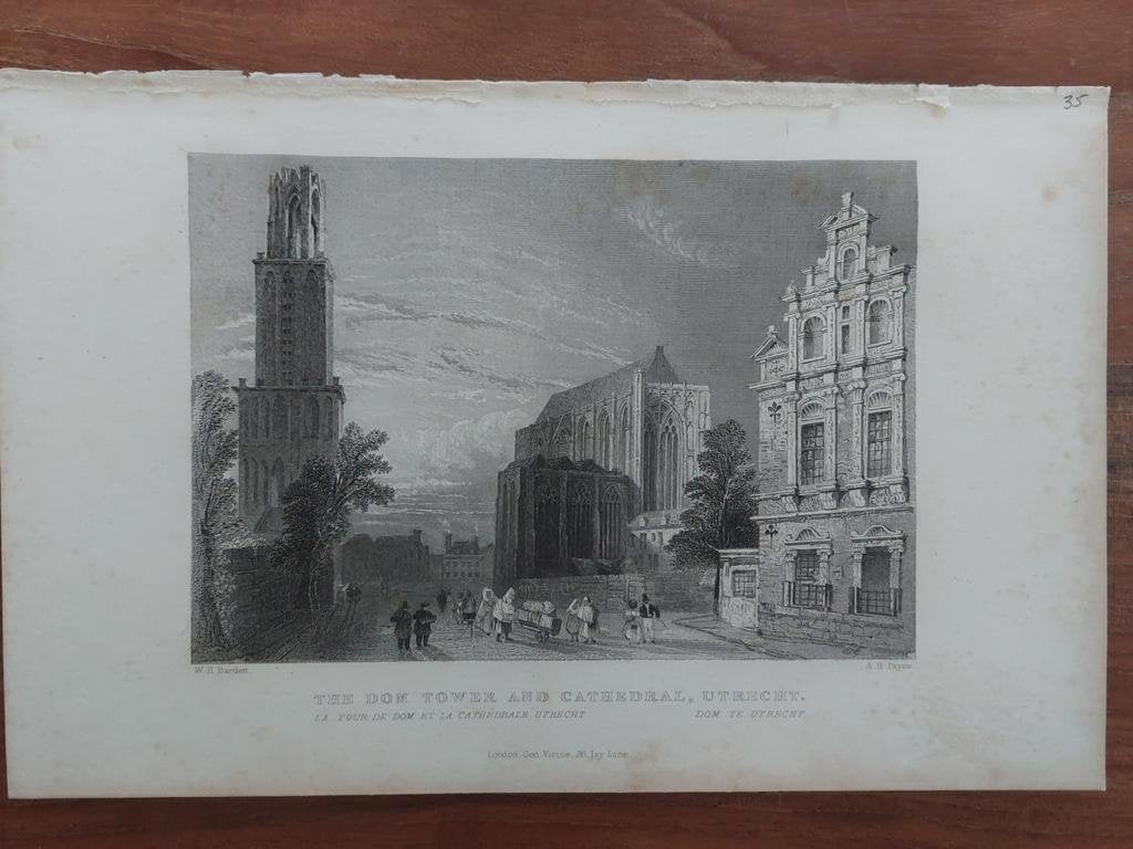 35 / Utrecht de Domtoren en kathedraal - gravure Terwen 1860, Antiek en Kunst, Ophalen of Verzenden