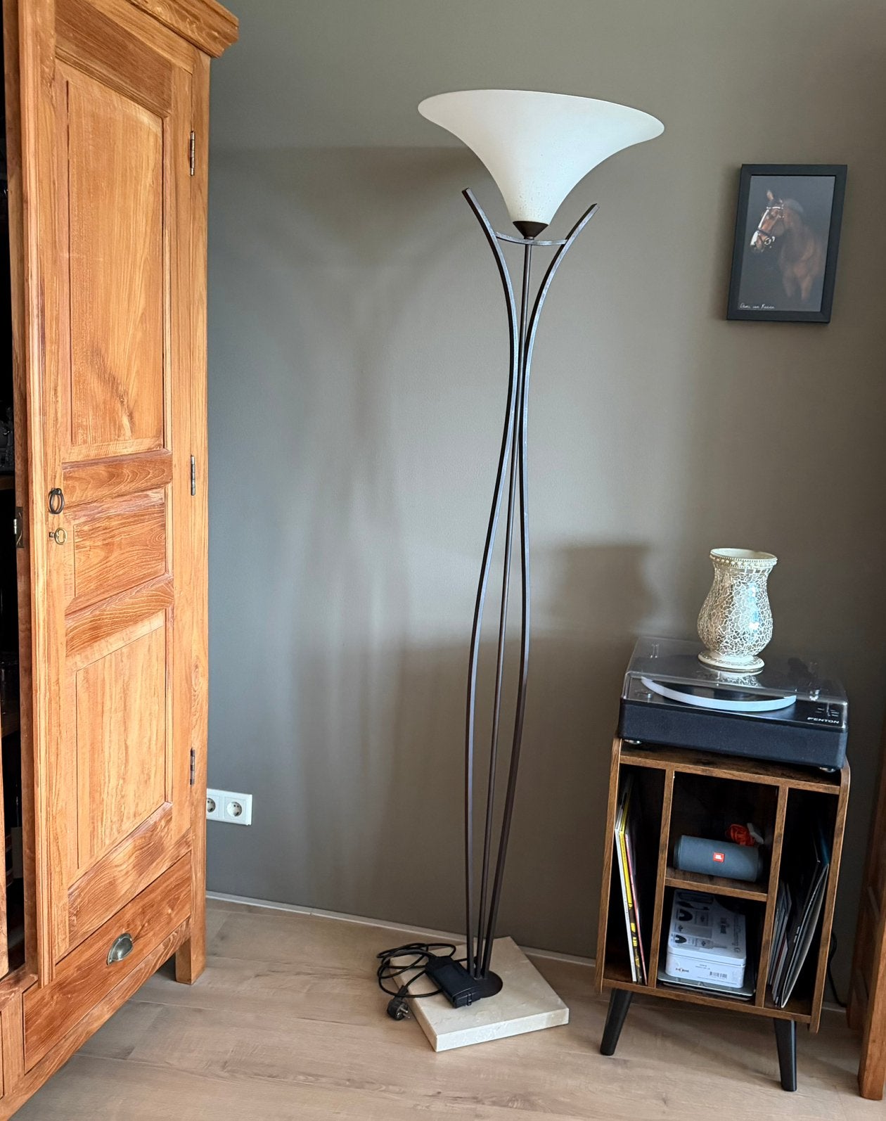 Staande lamp met marmeren voet dimbaar, Ophalen, Gebruikt, Metaal, 150 tot 200 cm