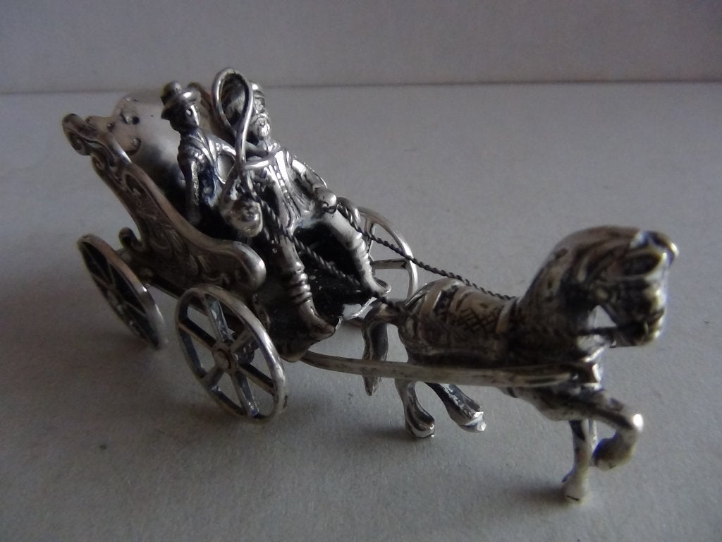 Miniatuur zilver L6g koets paard zilveren miniaturen, Verzenden, Zilver