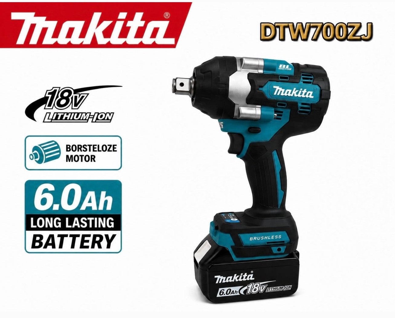 Makita DTW700ZJ Slagmoersleutel 700Nm 1/2" 18V 6.0Ah nieuw, Ophalen of Verzenden, Nieuw