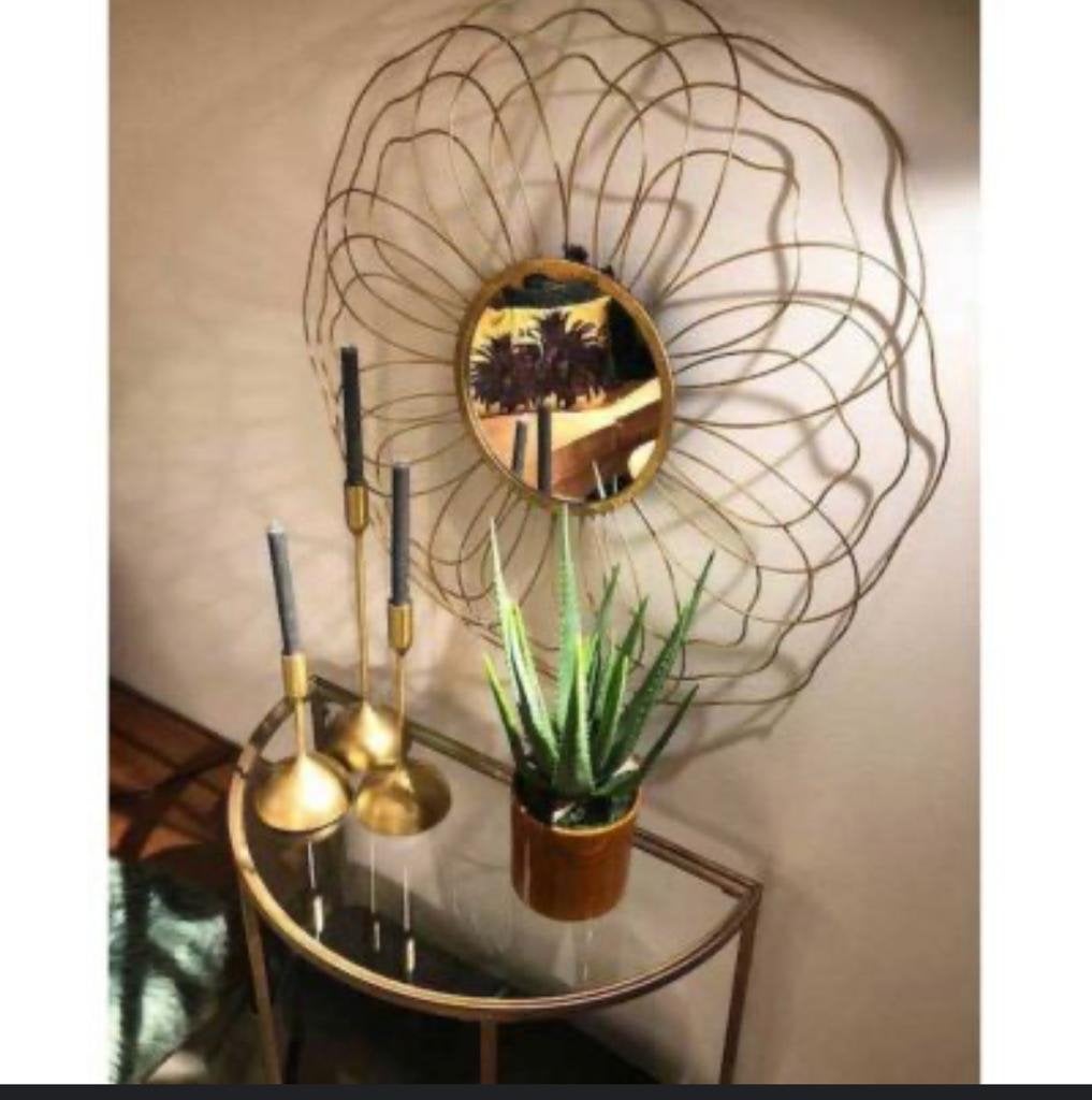 Bepure Home Spiegel met sierlijke antique brass rand, Ophalen, Minder dan 50 cm, Gebruikt, Rond