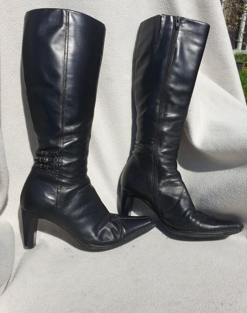 Gave hoge zwarte leren laarzen. Mt 38. Merk van Dalen, Kleding | Dames, Schoenen, Hoge laarzen, ., Zwart, Ophalen of Verzenden