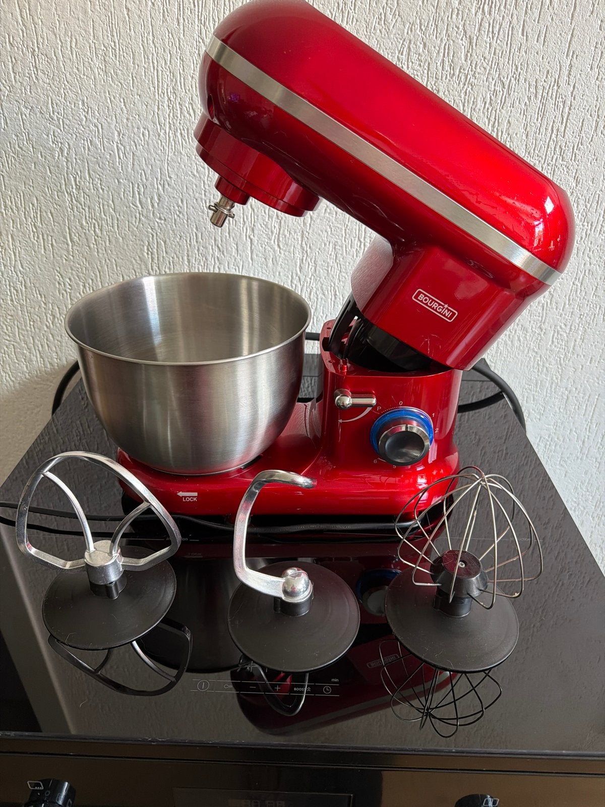 Bourgini Keukenmachine Rood - Krachtige Mixer met Accessoire, 2 tot 3 liter, Ophalen of Verzenden, Gebruikt, 3 snelheden of meer