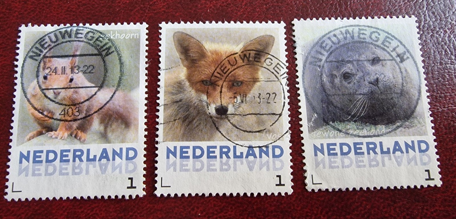 kv37 persoonlijke postzegels: Eekhoorn, Vos, Zeehond (Gestem, Ophalen of Verzenden, Na 1940, Gestempeld