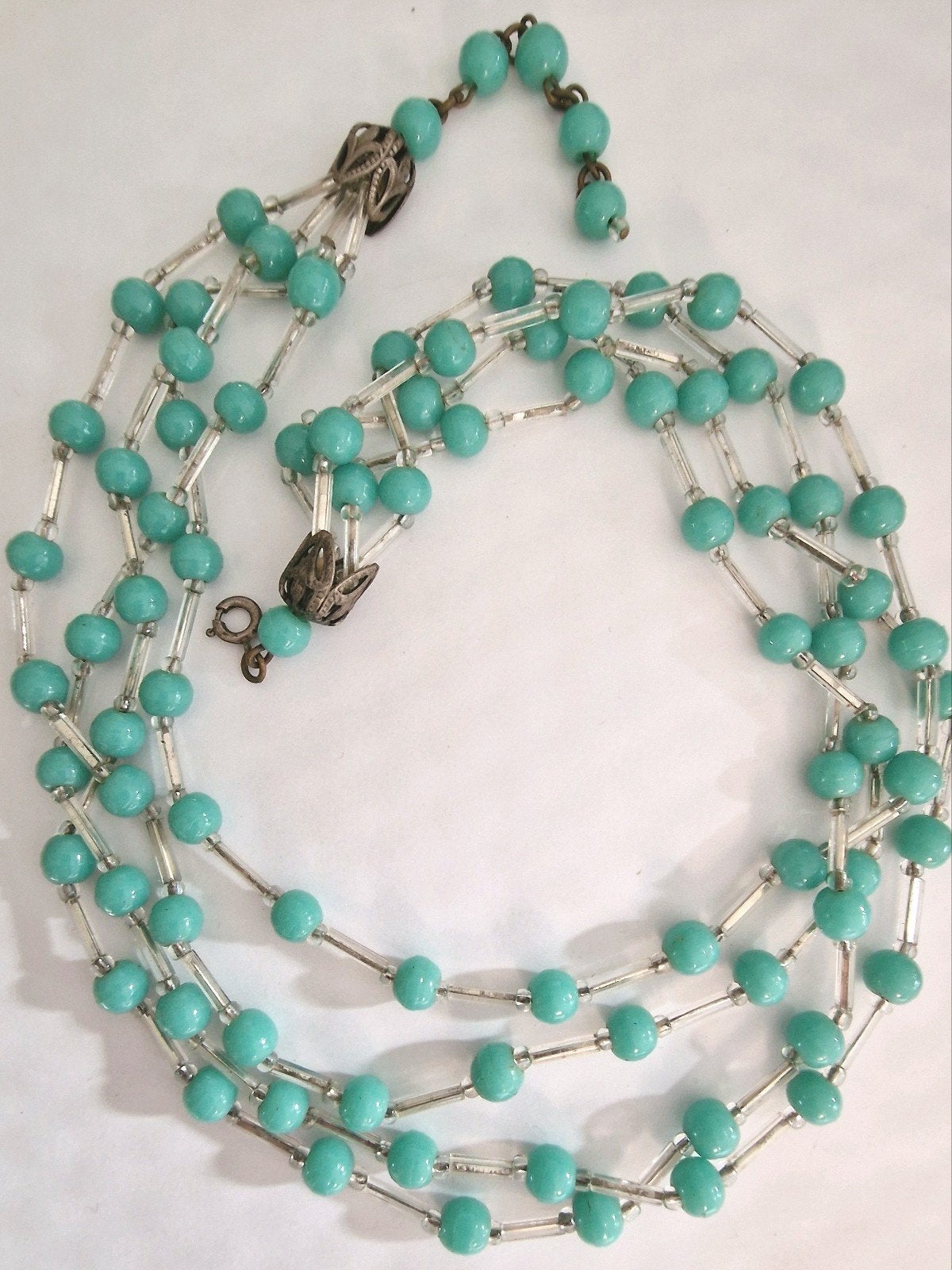 Vintage Multi-Strand Ketting – Turquoise Kralen, Ophalen of Verzenden, Zo goed als nieuw, Blauw, Overige materialen