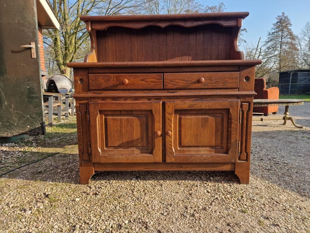 2-delige eiken kast met los bovendeel, Antiek en Kunst, Ophalen of Verzenden