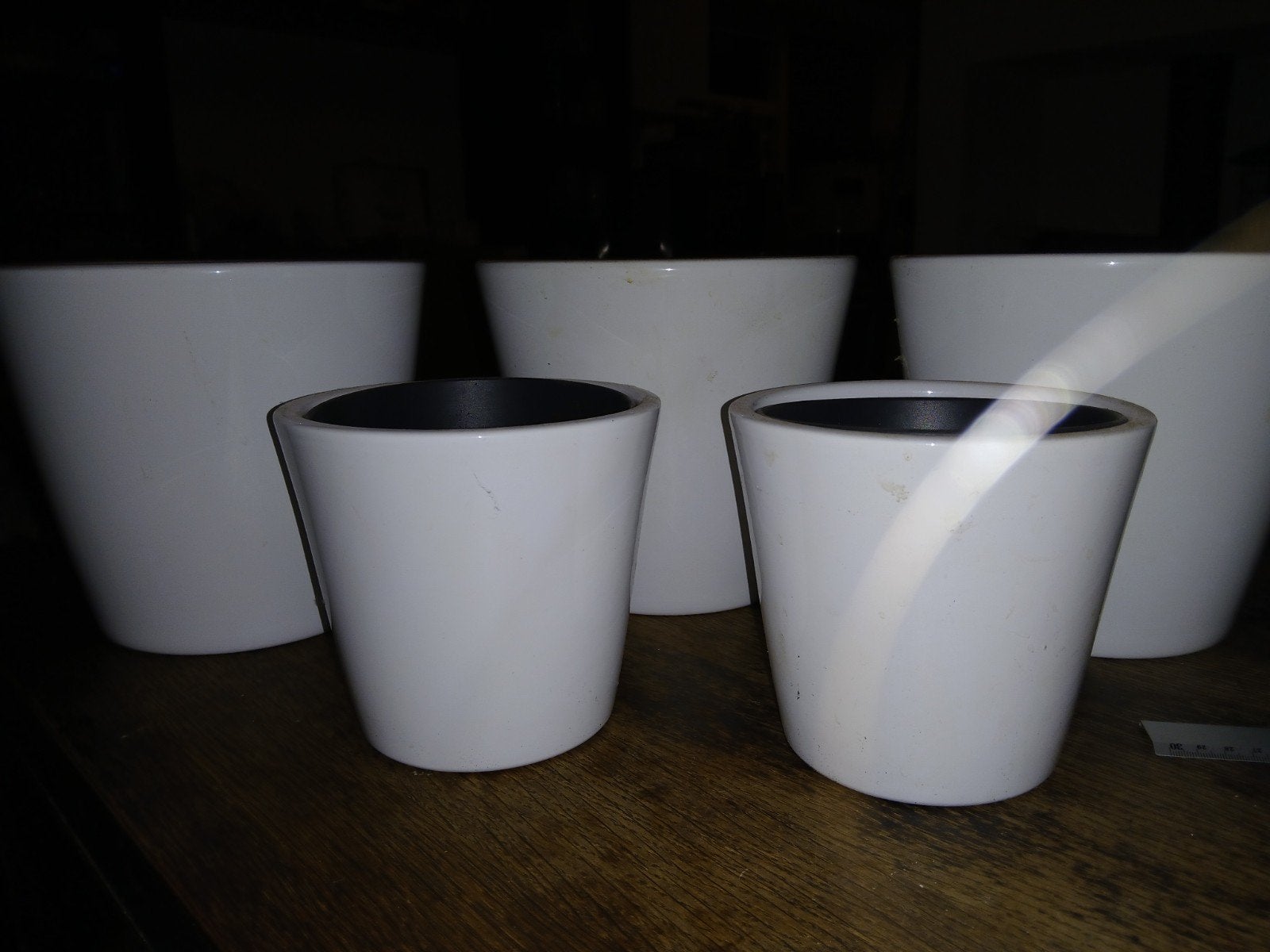 Set van 5 wit geglazuurde aardenwerken bloempotten, Ophalen, Gebruikt, Rond, Binnen