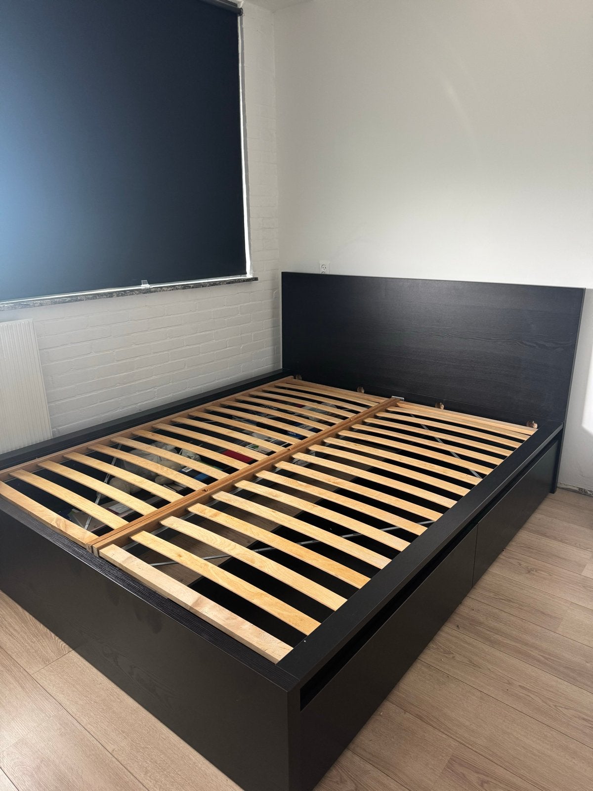 IKEA Malm bedframe hoog met 4 bedlades, zwartbruin 160x200 c, Ophalen, Gebruikt, Zwart, Tweepersoons