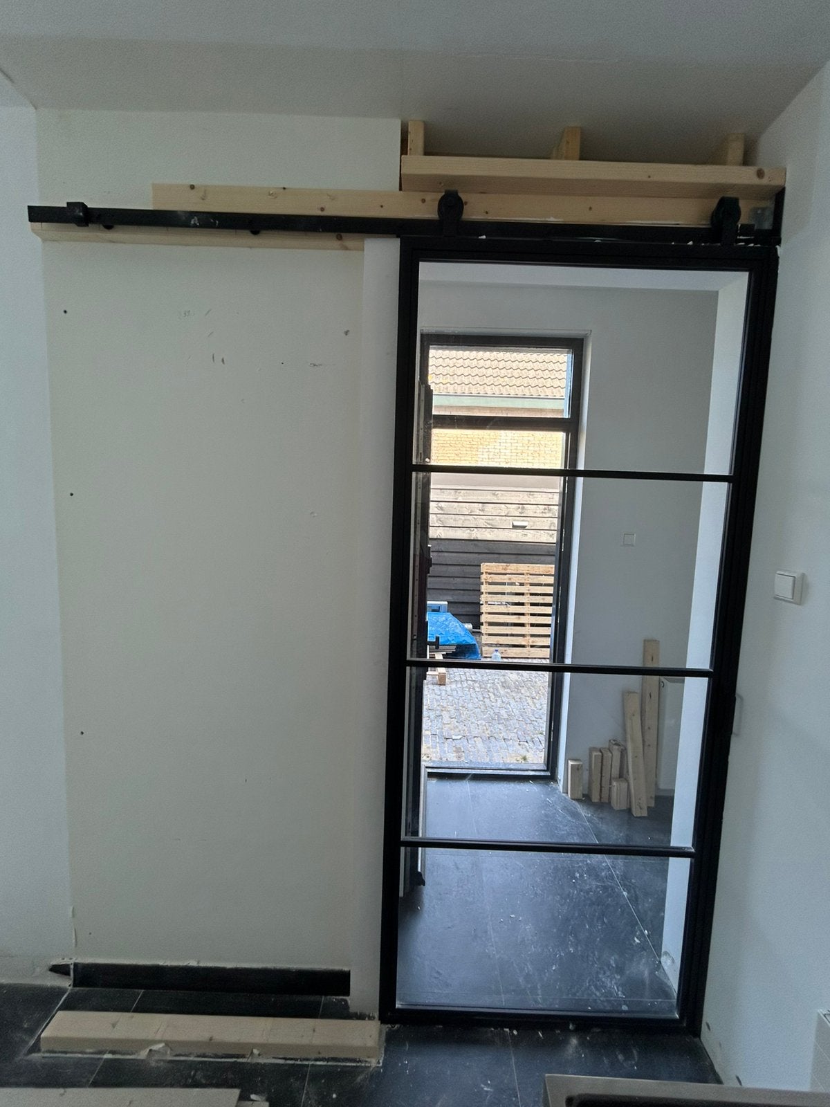 Schuifdeur met metalen kozijn, Doe-het-zelf en Verbouw, 215 cm of meer, Binnendeur, Zo goed als nieuw, Schuifdeur