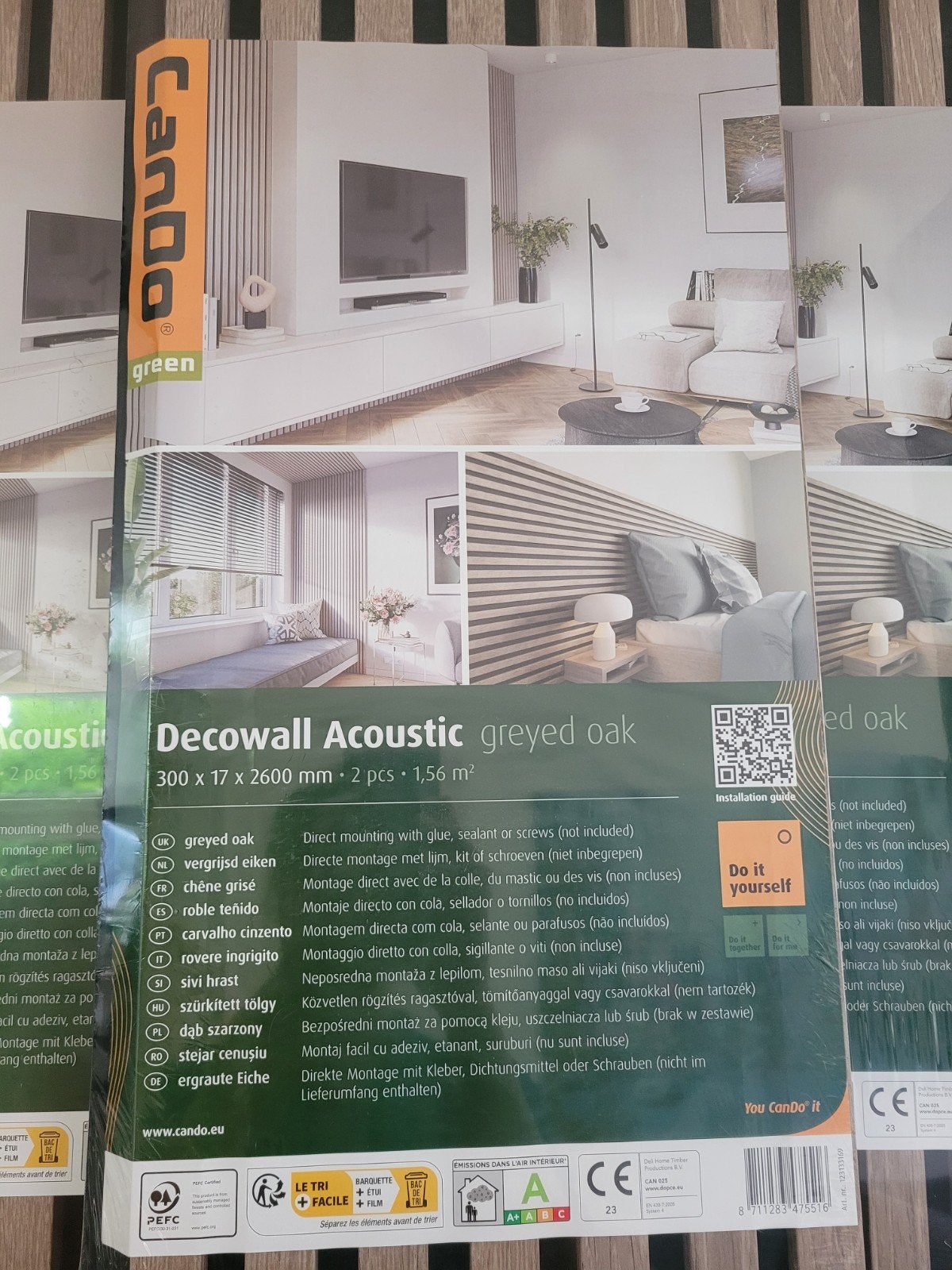Cando Decowall Acoustic panelen greyd oak + montagelijm, Ophalen, Nieuw