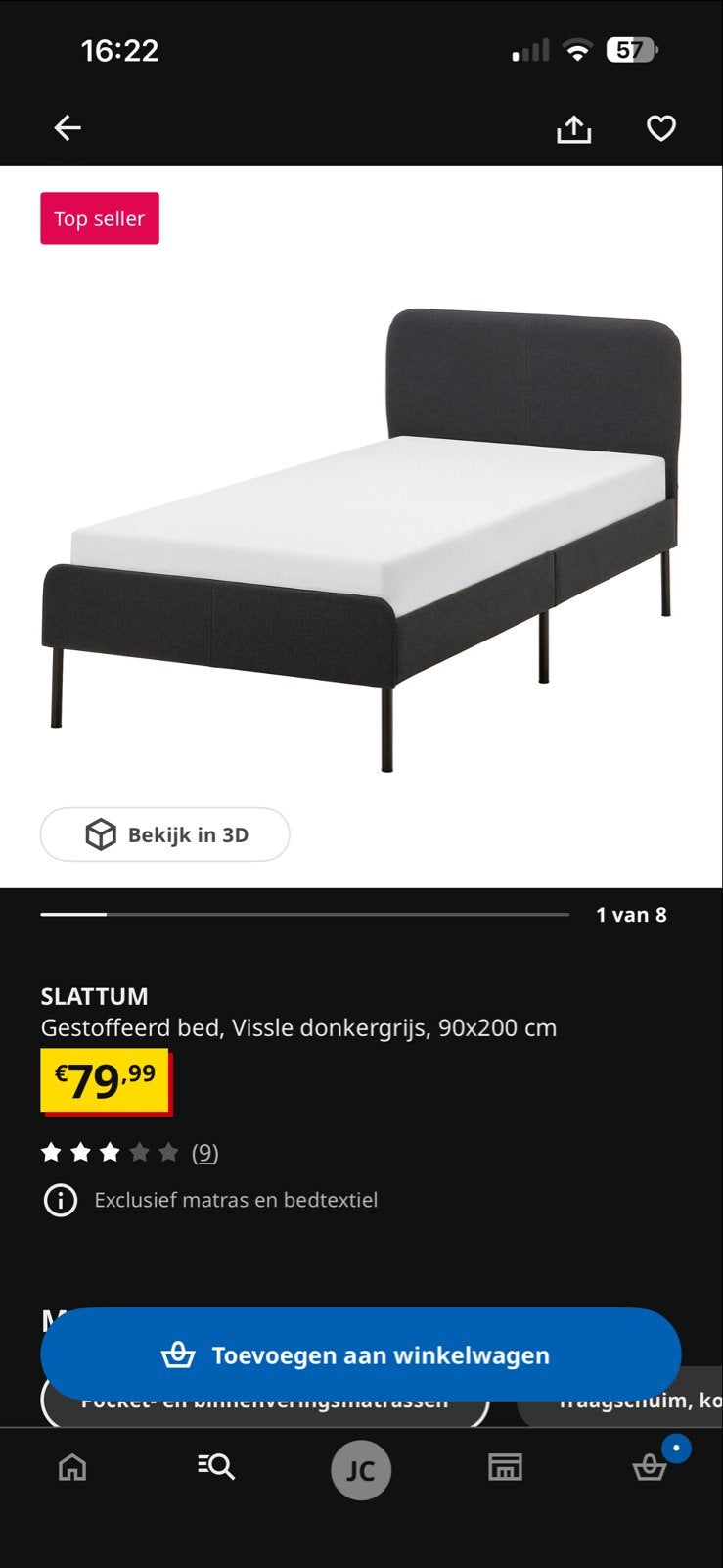 IKEA SLATTUM Eenpersoonsbed - Donkergrijs, 90x200 cm, Ophalen, 90 cm, Eenpersoons, Zo goed als nieuw