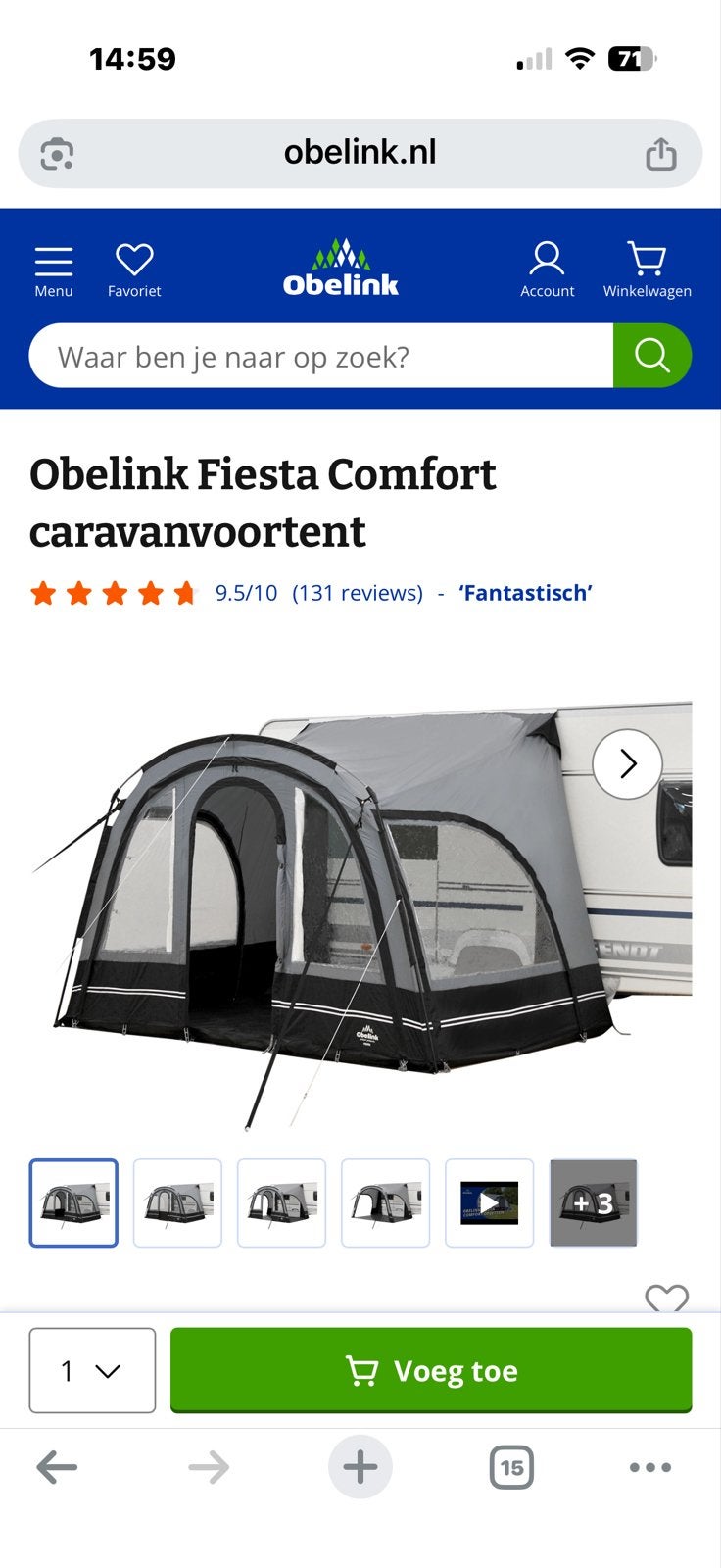 Obelink Fiesta Comfort caravanvoortent, Ophalen, Zo goed als nieuw