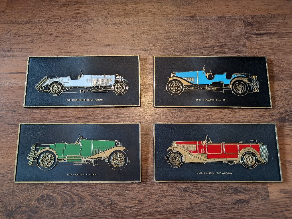 Vintage Wanddecoratie Klassieke Auto's - Set van 4, Gebruikt, Meerkleurig, Decoratieobject, Ophalen of Verzenden