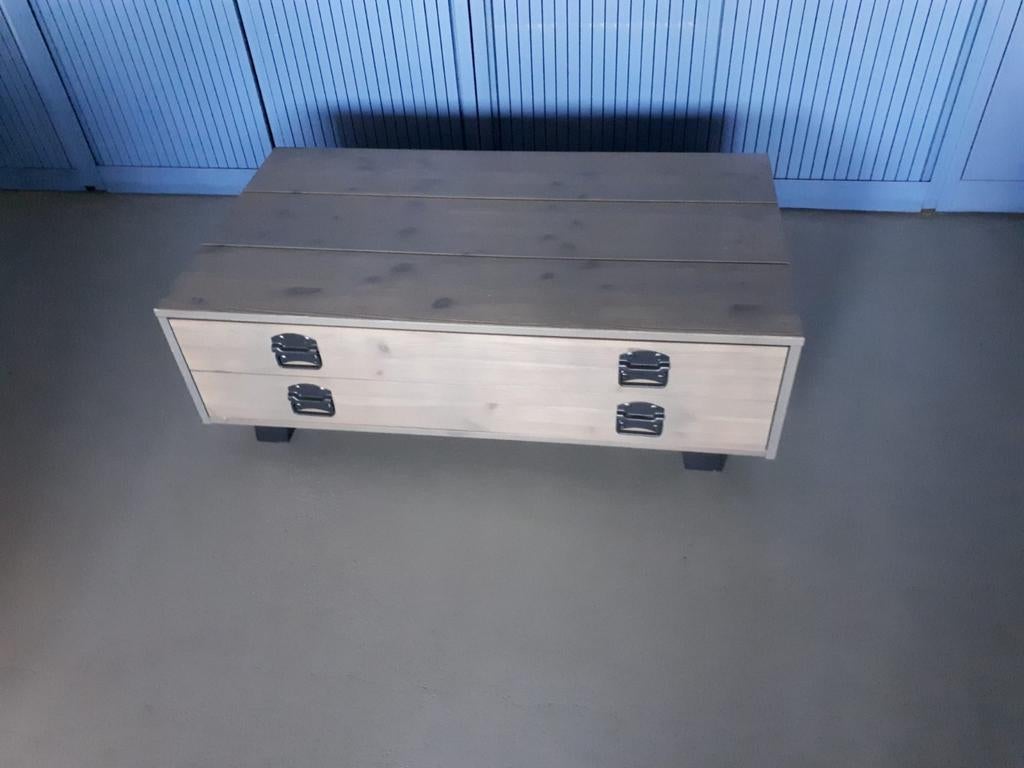 Salontafel met 2 laden en open vakken, 100 tot 150 cm, Zo goed als nieuw, Minder dan 50 cm, Rechthoekig