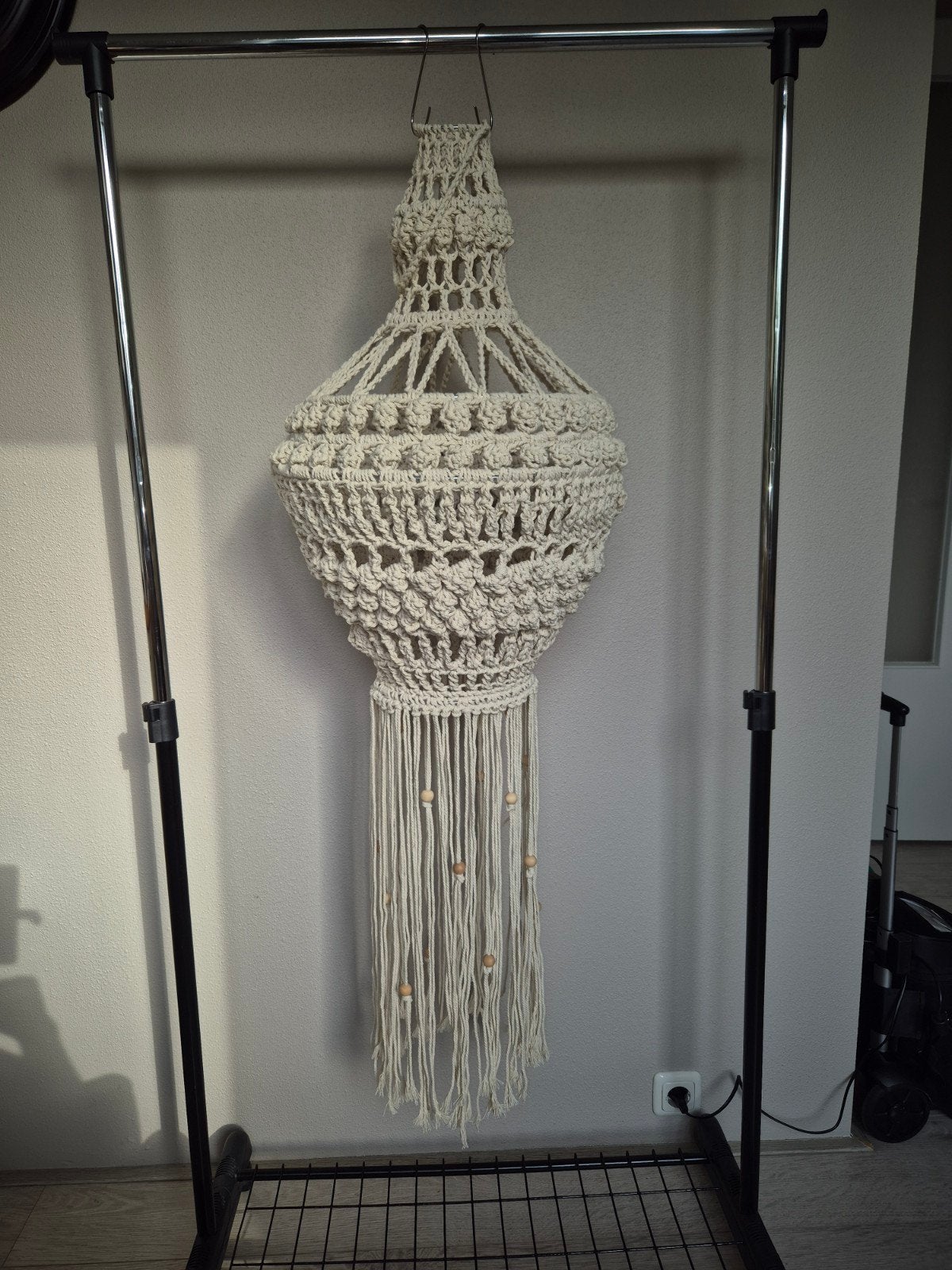 Grote Ecru Macramé Lampion - 140 cm lang, 40 cm doorsnee, Ophalen of Verzenden, Zo goed als nieuw, Textiel, Bohemian, Macramé