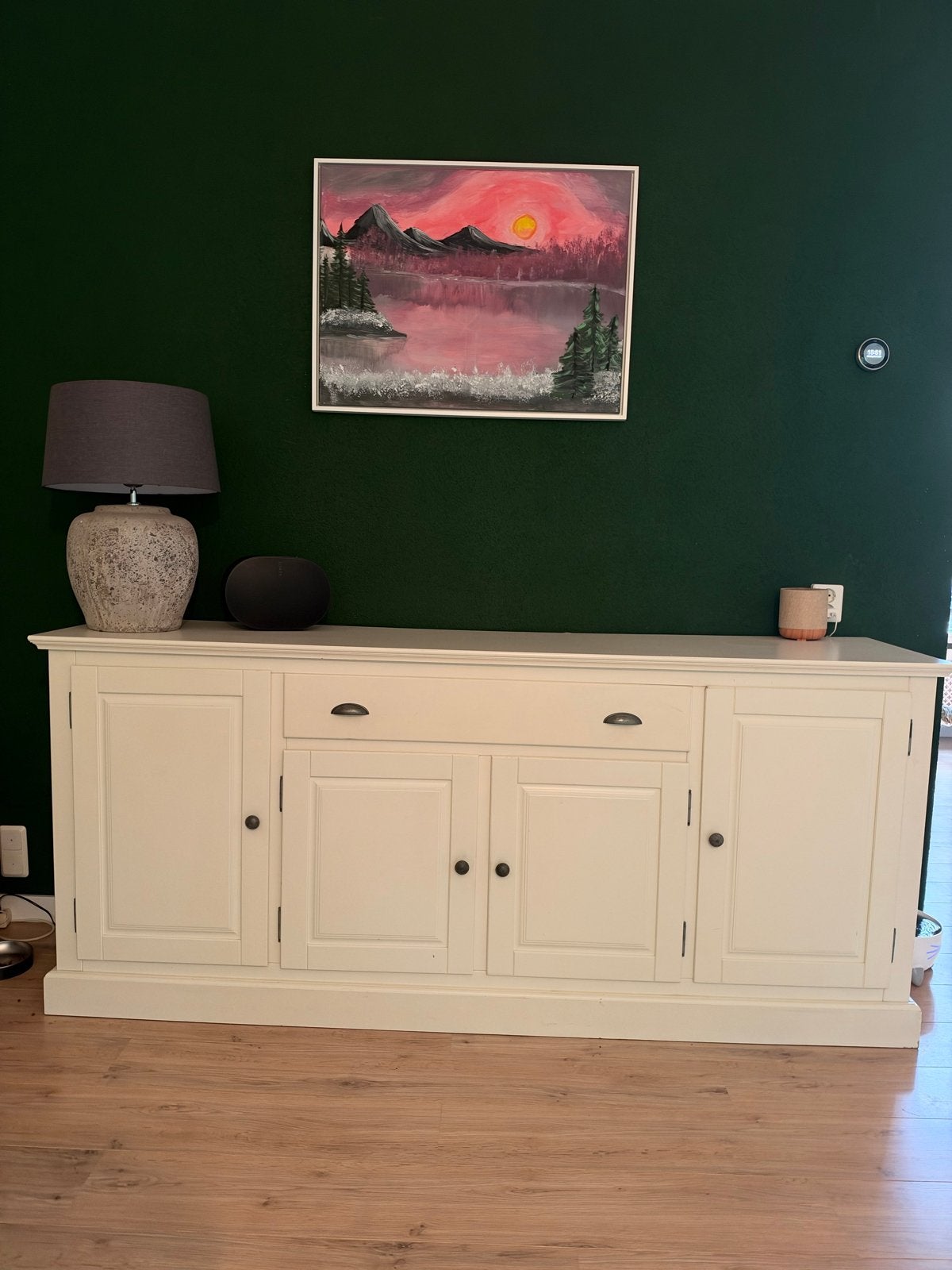 Crèmekleurig dressoir met lade en deuren, Huis en Inrichting, Ophalen, Gebruikt, 200 cm of meer, Met lade(s)