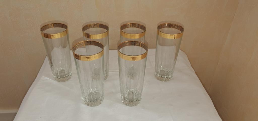 Set van 6 elegante glazen met gouden rand, Antiek en Kunst, Antiek | Glas en Kristal, Ophalen