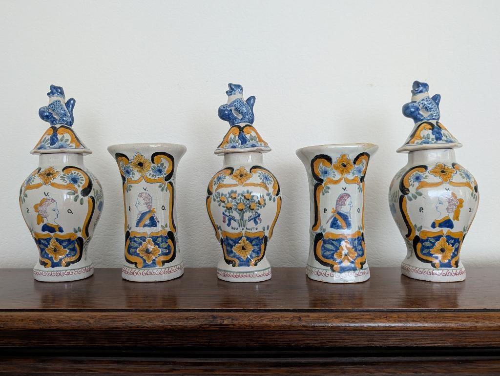 Compleet 5-delig aardewerk kaststel, Antiek en Kunst, Curiosa en Brocante, Ophalen