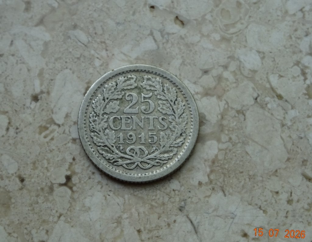 25 cent 1915, Verzenden, Zilver, 25 cent, Koningin Wilhelmina